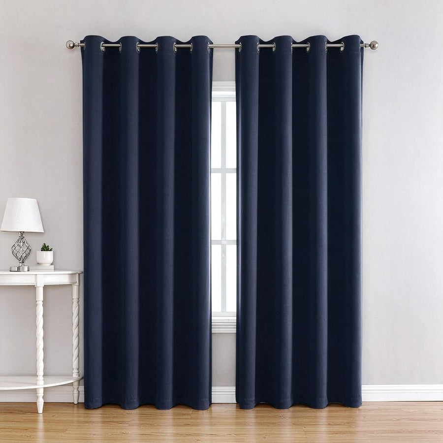 Navy Blue 132cm x 213cm Eyelet Header Drape 210GSM Heavy Woven Polyester 1 Panel Sunlight Filtering Window Blind for Study Room