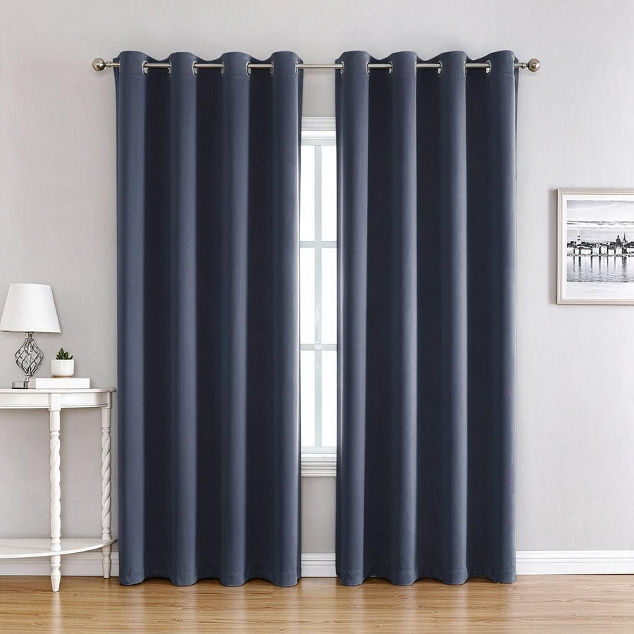 210gsm Dense Weave Sun Blocking Curtain Navy Blue 100x250cm Silver Eyelet Top 1pc Sliding Door Privacy Cover
