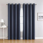 Navy Blue Curtain 132cm x 175cm Drop 210gsm Woven Polyester 1 Panel Metal Ring Top Spring Bedroom Light Control