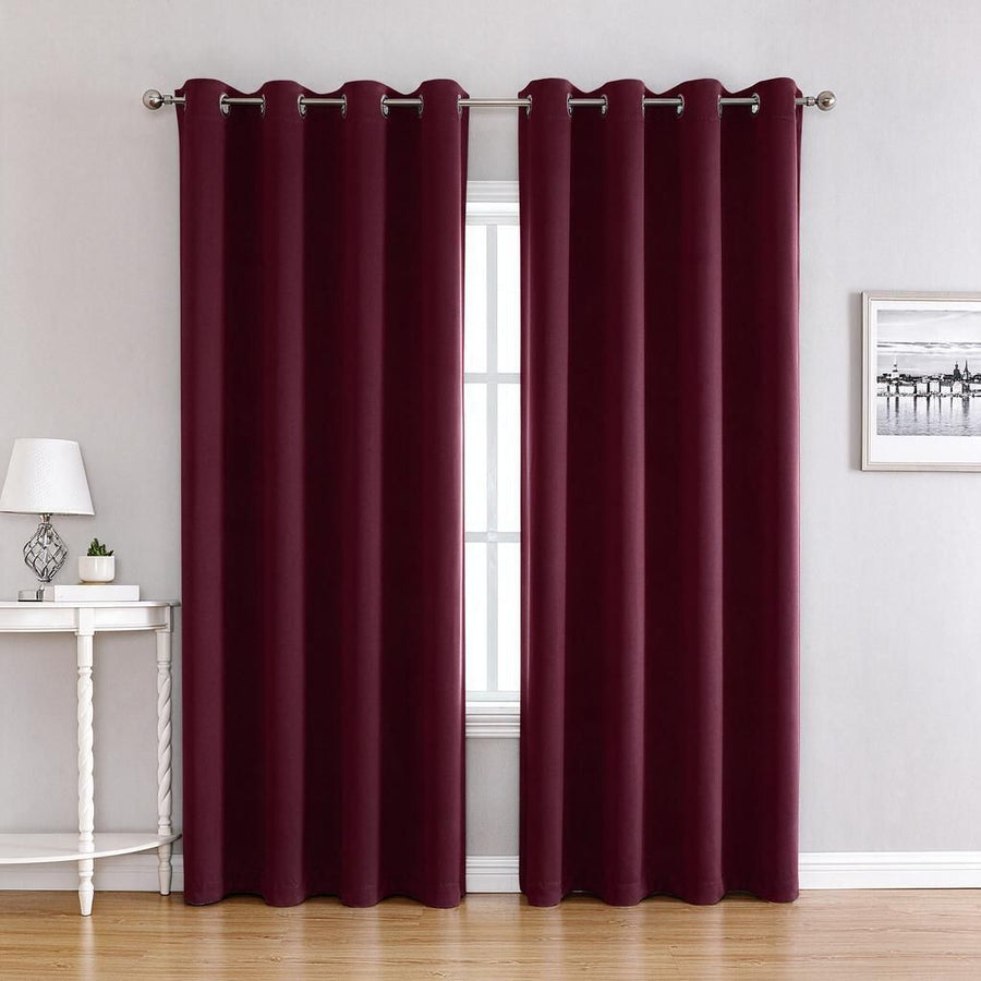 Tall Window Blackout Curtain Wine Red 1 Panel 100W x 250H cm Precision Woven Polyester Eyelet Drape Sound Insulation Sliding Door Halloween Cover
