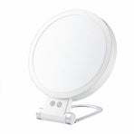 LED Lighted Makeup Mirror White 5X Magnifying Double Sided Foldable Portable Vanity Mirror for Bathroom Dressing Table