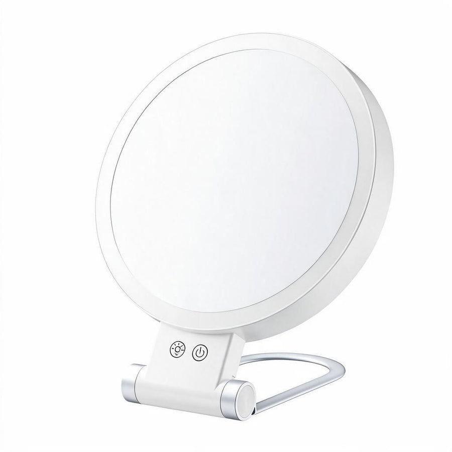 LED Lighted Makeup Mirror White 5X Magnifying Double Sided Foldable Portable Vanity Mirror for Bathroom Dressing Table