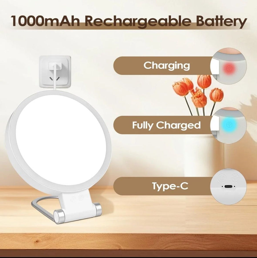 LED Lighted Makeup Mirror White 5X Magnifying Double Sided Foldable Portable Vanity Mirror for Bathroom Dressing Table