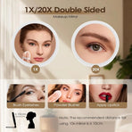 LED Lighted Makeup Mirror White 5X Magnifying Double Sided Foldable Portable Vanity Mirror for Bathroom Dressing Table