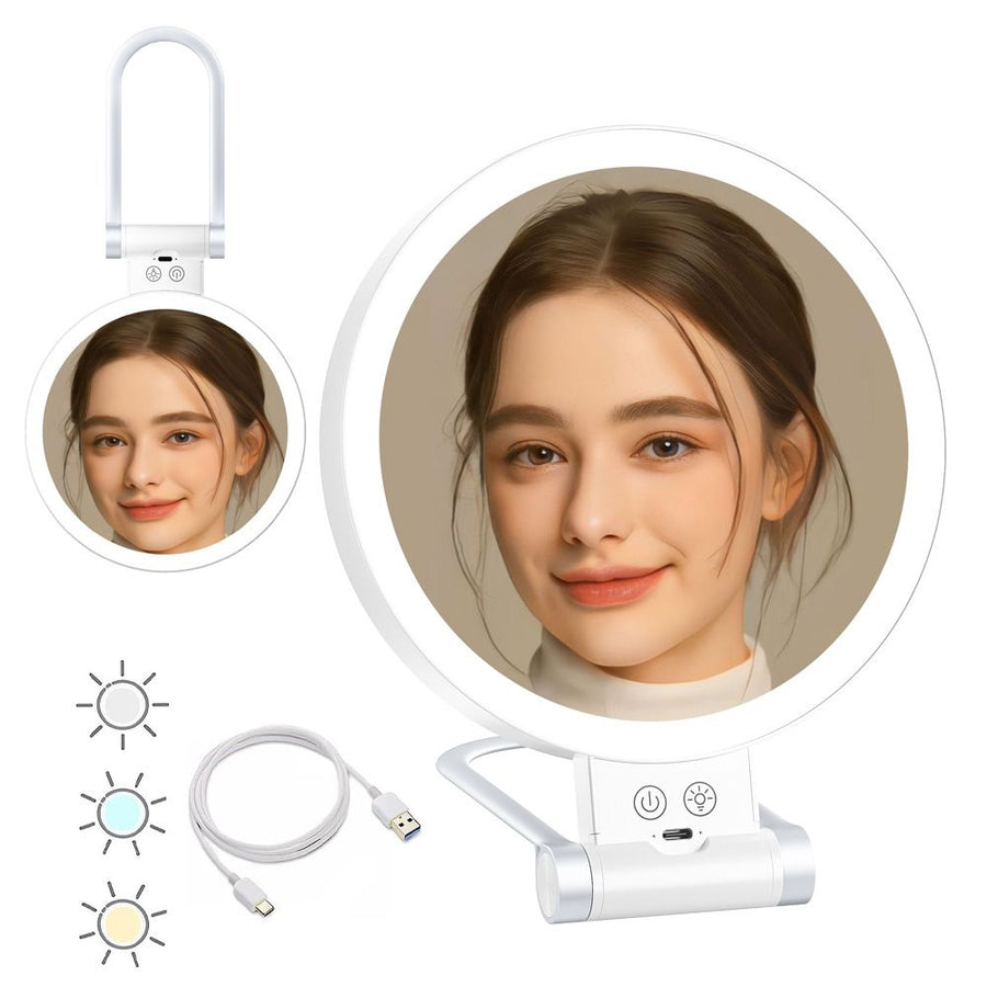 LED Lighted Makeup Mirror White 5X Magnifying Double Sided Foldable Portable Vanity Mirror for Bathroom Dressing Table