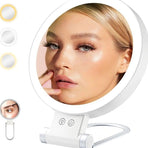 LED Lighted Makeup Mirror White 5X Magnifying Double Sided Foldable Portable Vanity Mirror for Bathroom Dressing Table