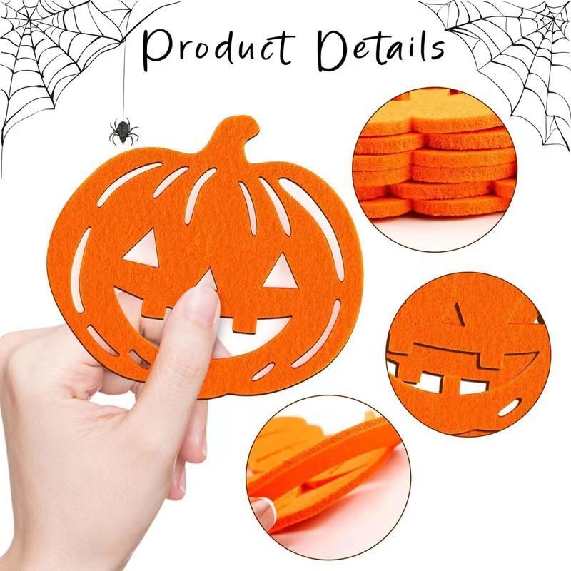 14pk Mixed Pumpkin & Spider Web Halloween Felt Coasters