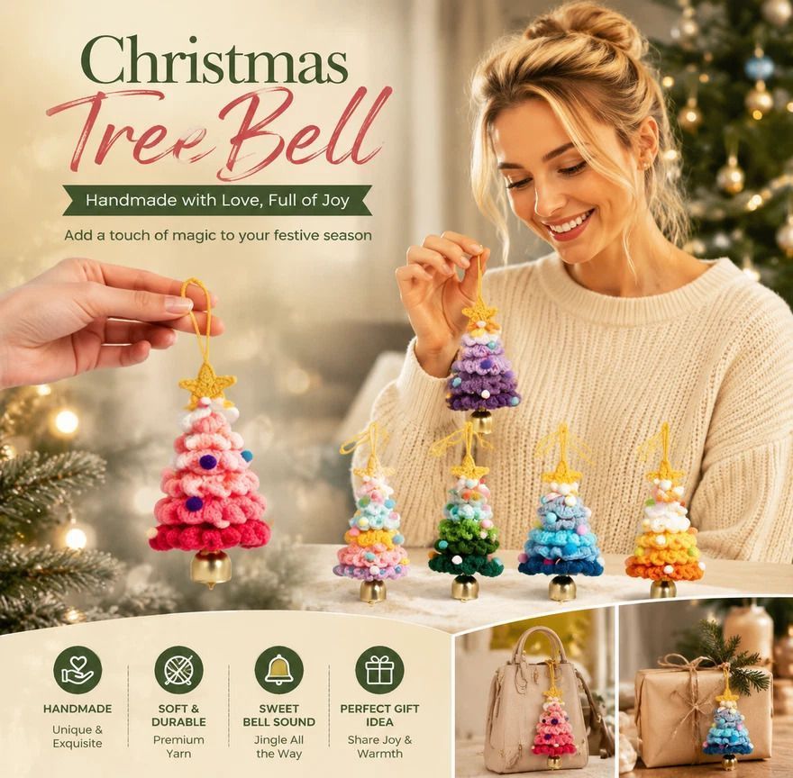 Crochet Xmas Tree Bell Ornament Style G, Kids Christmas Present