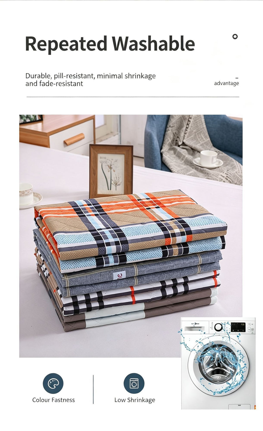Waterproof Reusable Mattress Protector 100x150cm, Super Absorbent Core, Anti-Slip, Elegant Floral Print, Premium Bedding Decor