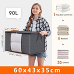 Large 84L Grey Clothing Storage Bag, Black Edge Black Zipper, Medium-Large Size For Quilts & Coats