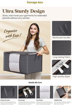 Large 84L Grey Clothing Storage Bag, Black Edge Black Zipper, Medium-Large Size For Quilts & Coats