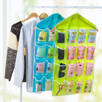 Clear 16 Compartment Hanging Sock Pouch, Underwear Sorting Storage Bag, Rose Red, Bright Bedroom Organizer