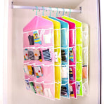 Clear 16 Compartment Hanging Sock Pouch, Underwear Sorting Storage Bag, Rose Red, Bright Bedroom Organizer