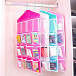 2 Pack 16-Grid Visible Wall Hanging Storage Bags, Lingerie Sock Organizer, Beige, Matching Closet Combo