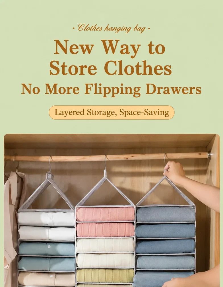 Spacious PVC Vertical Wardrobe Hanging Organiser, 6 compartment split storage for trousers & garments, space-saving Dusk Grey