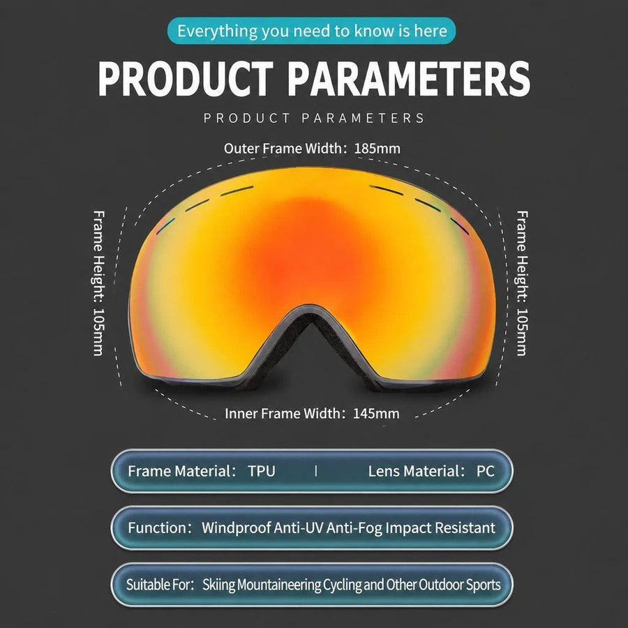 Sweet Outdoor Polarised Ski Goggles UV400, White Frame, Blue Coating Lens + Black White Strap