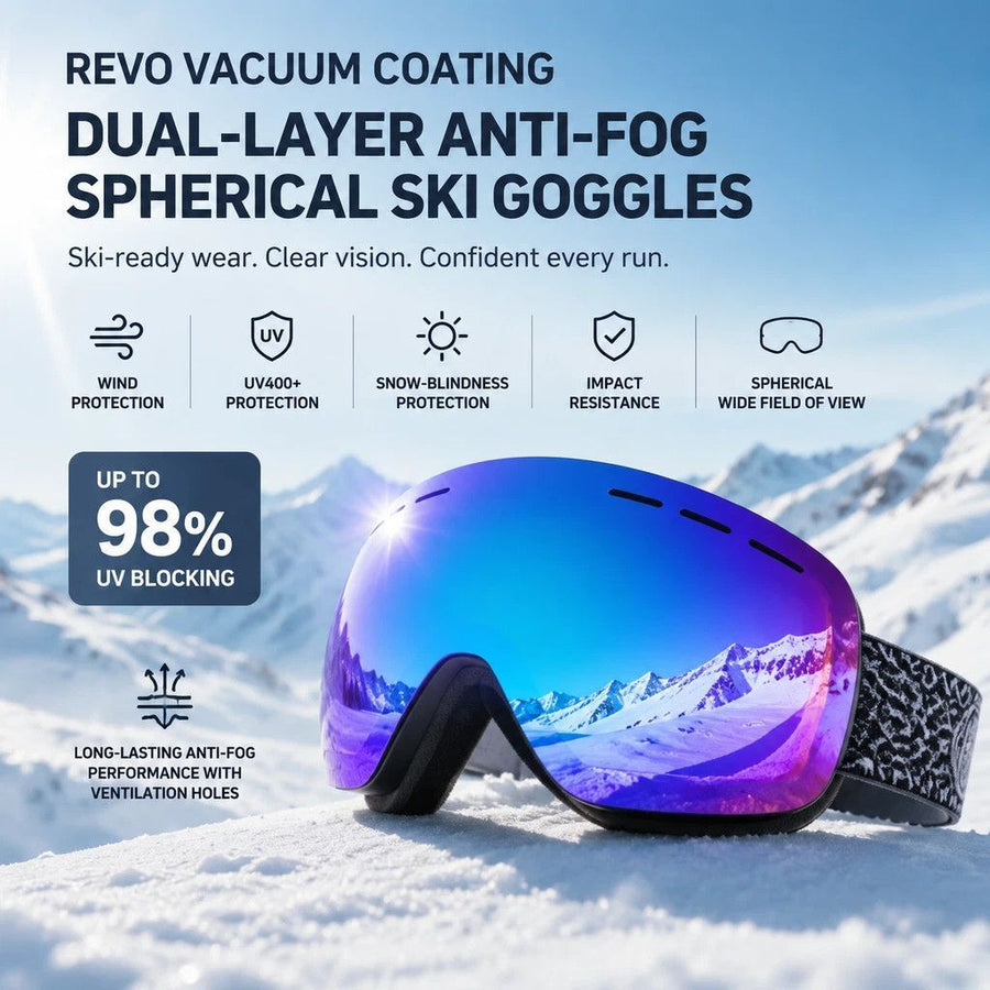 Sweet Outdoor Polarised Ski Goggles UV400, White Frame, Blue Coating Lens + Black White Strap