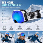 Sentimental Spherical Ski Goggles UV400, White Frame, Blue Lens + Striped Black White Strap