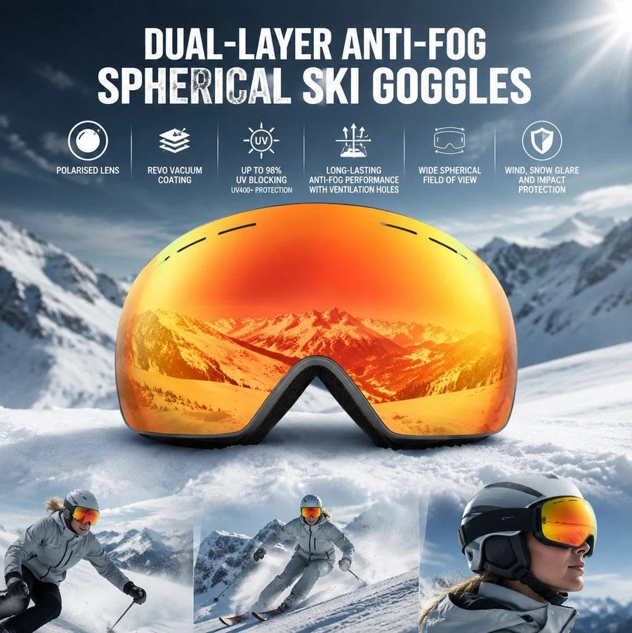 Sentimental Spherical Ski Goggles UV400, White Frame, Blue Lens + Striped Black White Strap
