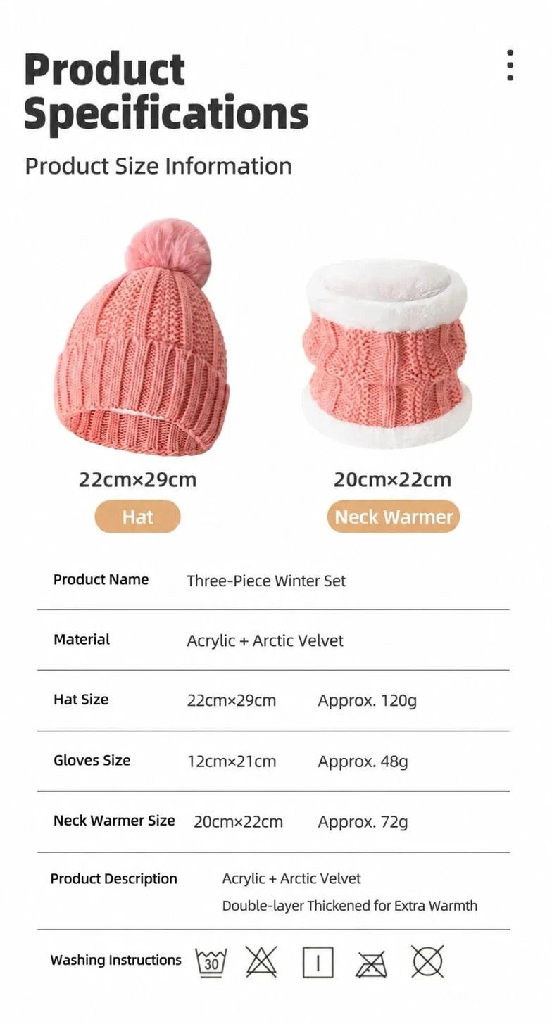 Cute Cold Ski Surprise Insulated Thick Knit Hat 2 Set Pink, Cosy Accessory For Ski Resort Camping