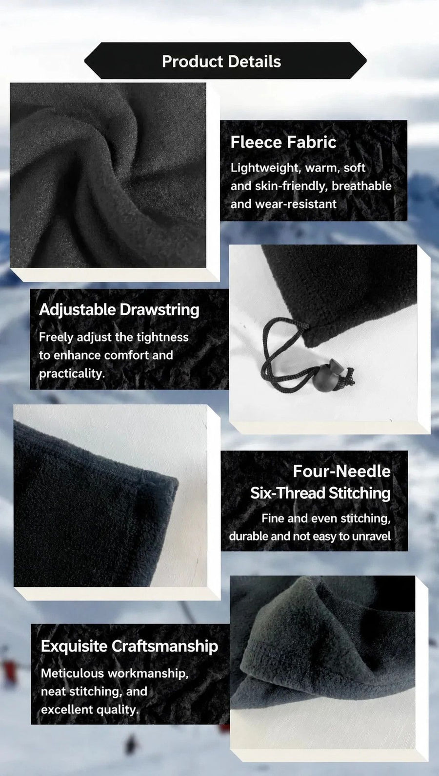 Thoughtful Ski & Cycling Gift Fleece Drawstring Neck Gaiter, Army Green, Windproof Thermal Neck Warmer