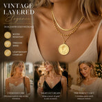 Refined Retro Dual Layer Chain Necklace, Low Key Luxury Gold Coated Stainless Steel Ladies Jewellery
