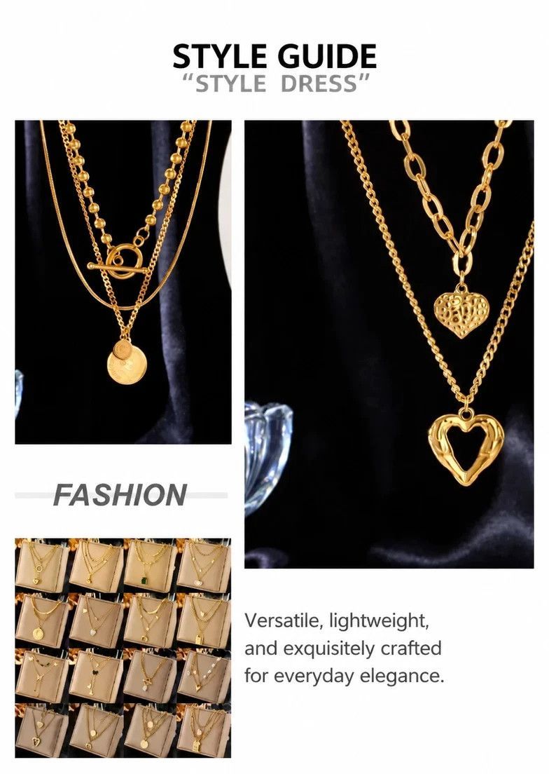 Artistic Vintage Stackable Dual Chain, Tiny Minimal Gold Plated Stainless Steel Office Jewellery