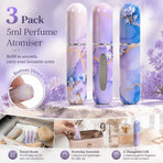 Bright Sky Floral 5ml Portable Scent Atomiser, Bottom Loading Holiday Perfume Container 3 Pack, Sky Blue Floral