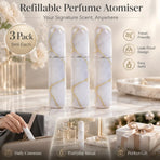 Clean White Marble Texture 5ml Portable Mini Fragrance Bottle, Bottom Refill Compact Holiday Perfume Container 3 Pack, Marble White