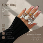 Sleek Mixed Metal Lava Flower Ring Set, Classic Baroque Faux Gem & Pearl Stackable Bands, Light Silver, 6 Pack