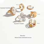 Luxurious Multi-Layer Liquid Lava Floral Ring Collection, Multi-Piece Plain Metal Stacking Finger Jewellery, Gold, 8 Pack