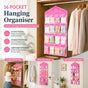 See-Through 16 Grid Hanging Storage Caddy, Separate Organiser Pouch For Socks Underwear, Rose Red