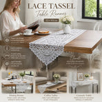 Knitted Lace Tassel Table Runner, Elegant Home Dining Table Decor, White, 33*91cm (13*36in)