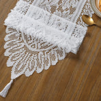 Knitted Lace Tassel Table Runner, Elegant Home Dining Table Decor, White, 33*91cm (13*36in)