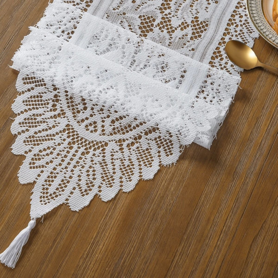 Soft Lace Fringe Table Runner, Classic Dining Room Decor Cloth, White, 33*137cm (13*54in)
