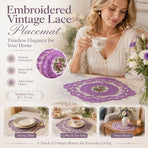 Retro Fringe Embroidered Dining Mat, Purple, Size M 29*37CM