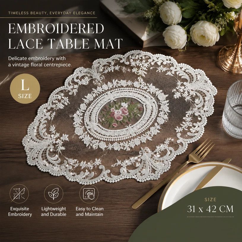 Old-Style Border Stitched Dining Placemat, Camel, Size M 29*37CM