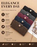 Monochrome Integrated Long Men Billfold, Magnetic Closure Multi-Compartment Hand Clutch, Stylish Casual Present, Grey