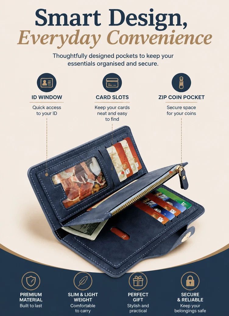 Full Tone Gentlemen Long Purse 2 Pcs Pack, Magnetic Snap Multi-Slot Hand Wallet, Daily Practical Accessory Gift Set, Blue