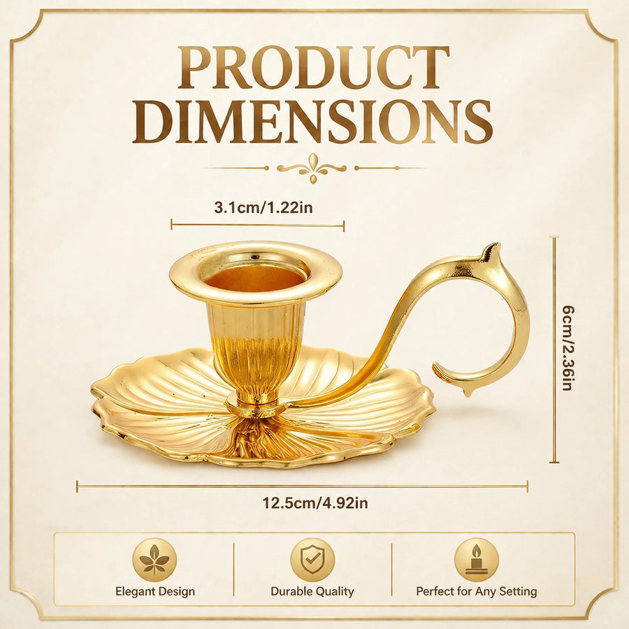 Vintage Handheld Tray Candle Holder, Elegant Desktop Ornament, Delicate Housewarming Gift, Gold