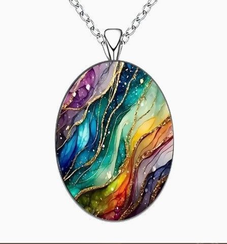 Retro Oval Cabochon Glass Alloy Necklace, Silver Tone Plating, Ideal Birthday Present For Date Night Outing