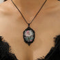 Simple Oval Cabochon Glass Alloy Necklace, Matte Black Plating, Cool Daily Ornament Gift For Club & Casual Trip