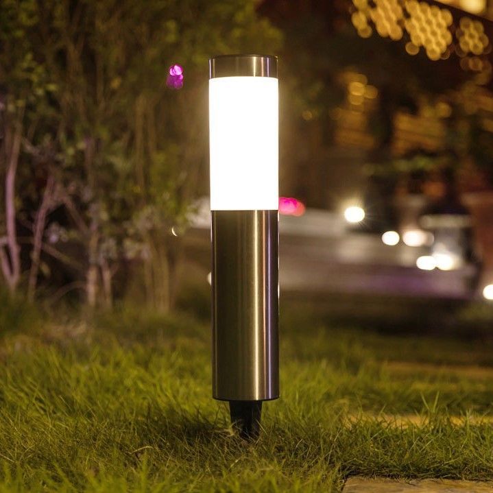 Column Solar Powered Garden Path Light, Weatherproof Stainless Steel LED Yard Lamp, Silver Warm White, 56.5x8cm, Romantic Backyard Party Accessory Present
