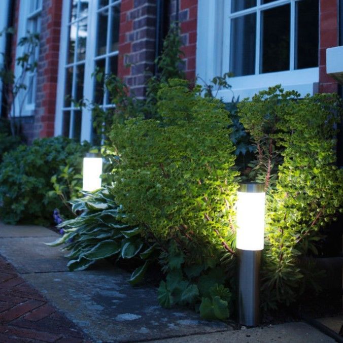 Column Solar Powered Garden Path Light, Weatherproof Stainless Steel LED Yard Lamp, Silver Warm White, 56.5x8cm, Romantic Backyard Party Accessory Present
