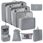Suitcase Clothing Storage Pouches For Travel, 9 Pcs Organizer Set With Hanging Wash Bag & Makeup Bag, Grey, Practical Family Travel Gift