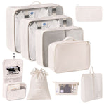 Travel Garment Sorting Pouches, 9 Pcs Storage Kit Equipped With Cosmetic Bag & Hanging Toiletry Pouch, Beige, Stylish Holiday Travel Gift