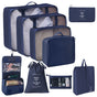 Portable Travel Clothes Organizer Set, 9 Pcs Packing Pouches With Hanging Wash Bag & Cosmetic Pouch, Navy Blue, Ideal Overseas Trip Gift
