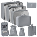 Travel Clothing Sorting Pouches, 9 Pcs Packing Kit Equipped With Dual Drawstring Bags & Hanging Toiletry Pouch, Grey, Perfect Family Vacation Gift