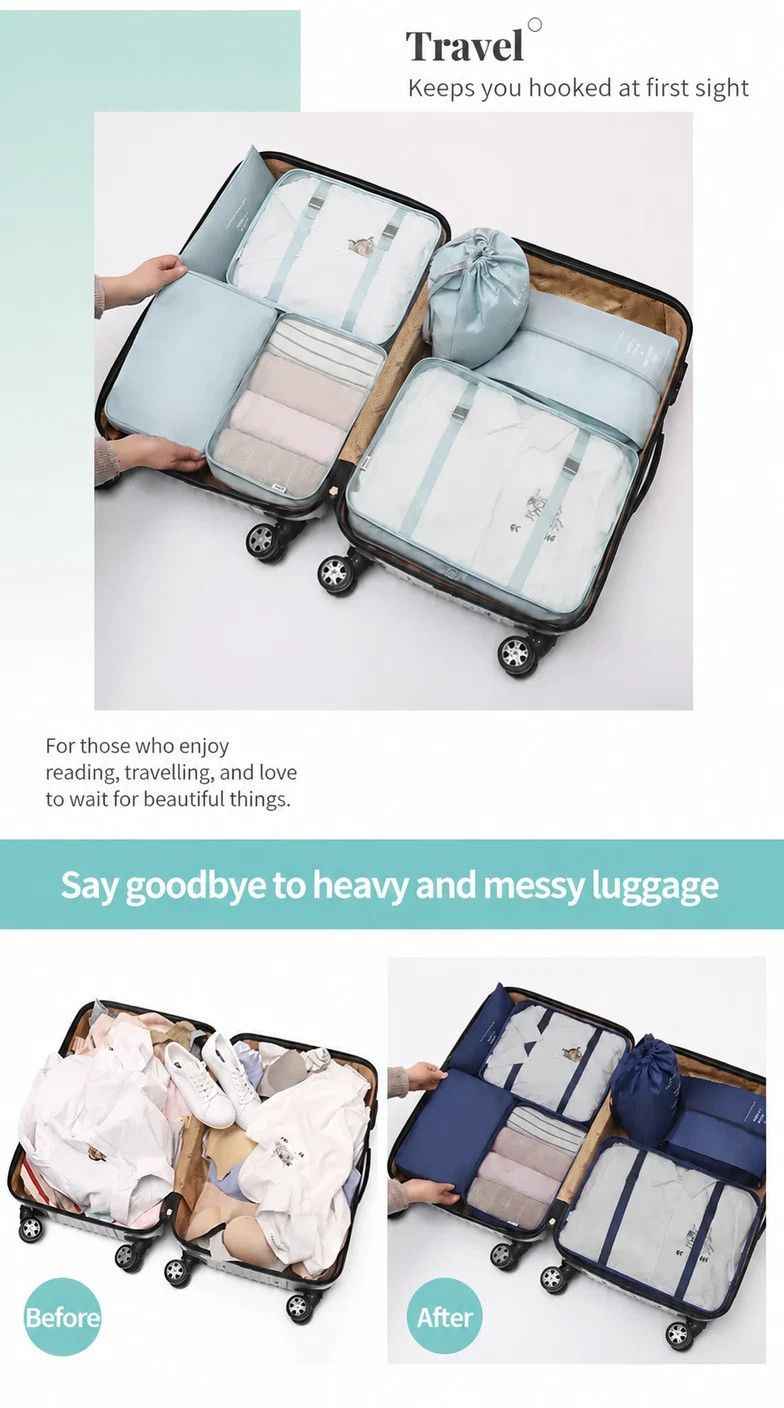 Luggage Garment Sorting Storage Kit, 10 Pcs Travel Pouches Equipped With Dual Drawstring Sacks, Makeup Pouch & Hanging Wash Bag, Black, Reliable Family Journey Gift