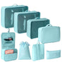 Travel Clothing Sorting Organizer Kit, 8 Pcs Luggage Storage Pouches Equipped With Hanging Toiletry Bag, Light Blue, Compact Getaway Accessory Gift